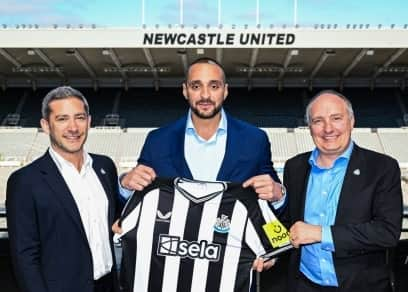 Newcastle United chief commercial officer Peter Silverstone with Sela senior vice president Ibrahim Mohtaseb and Darren Eales, the club's chief executive officer.